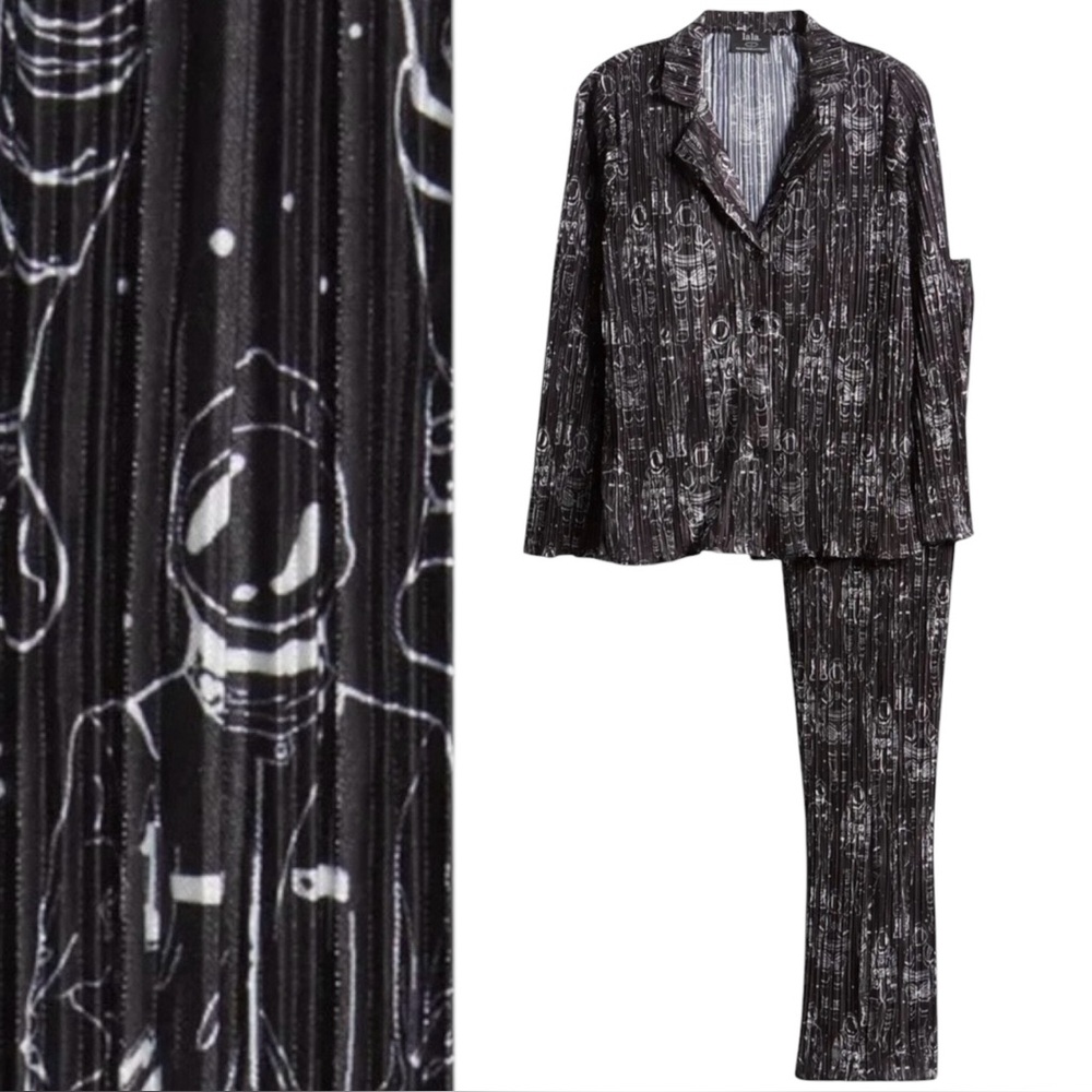 Dressed in LALA Interstellar Astronauts Plisse Set Black White Small NWT